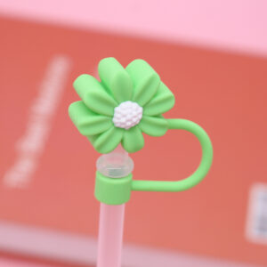 Silicone chrysanthemum-green and white 8mm / Bagged without straw