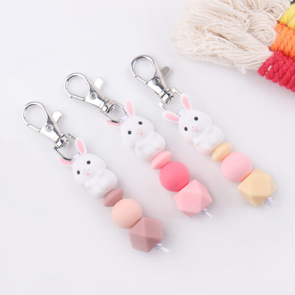 Wholesale Cartoon 3D Little White Rabbit Silicone Beaded Keychain