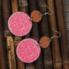 Wholesale Round Pink Letter Leather Earrings