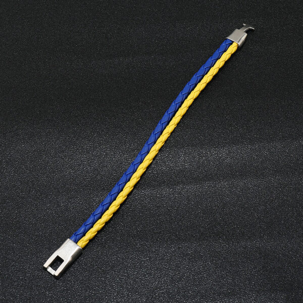 Wholesale Blue Yellow Color Block National Flag Color Woven Leather Bracelet