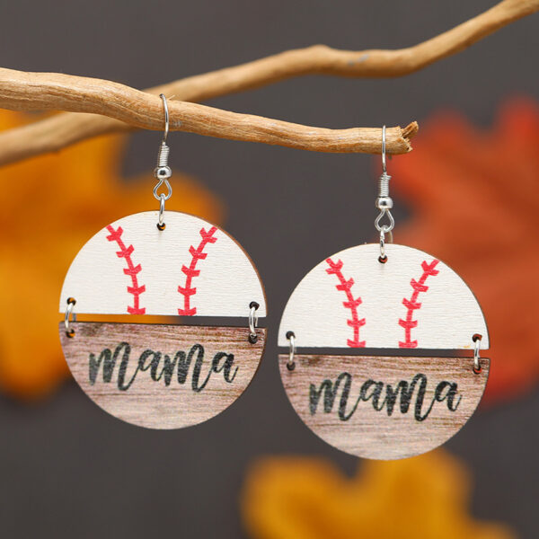 Wholesale Mother's Day Basketball Wooden Round Earrings