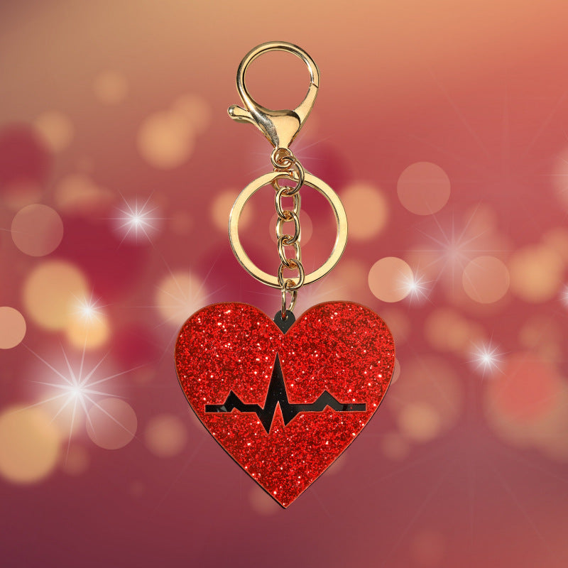 Wholesale Sparkling Pink Love Shaped Acrylic Keychains