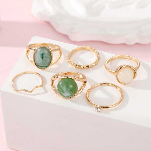 Wholesale Alloy Inlaid Green Jade Ring Set