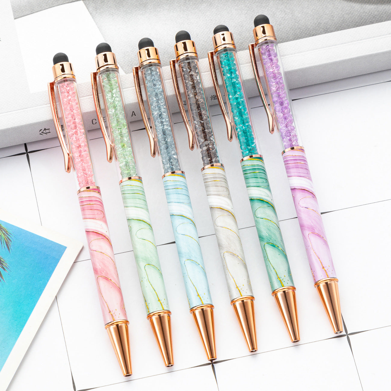 Wholesale Rotating Touch Screen Crystal Pen Marble Pattern Fashion Metal Pen