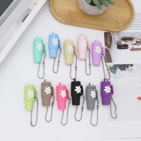 Wholesale Soft Rubber Keychain Flower Milk Tea Cup Small Pendant Cup Accessories