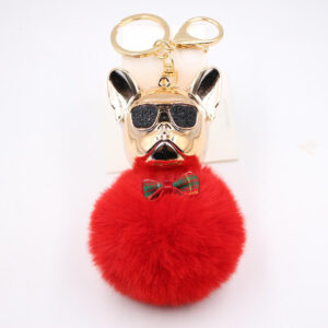 Bright red / Cool Dog fur ball keychain