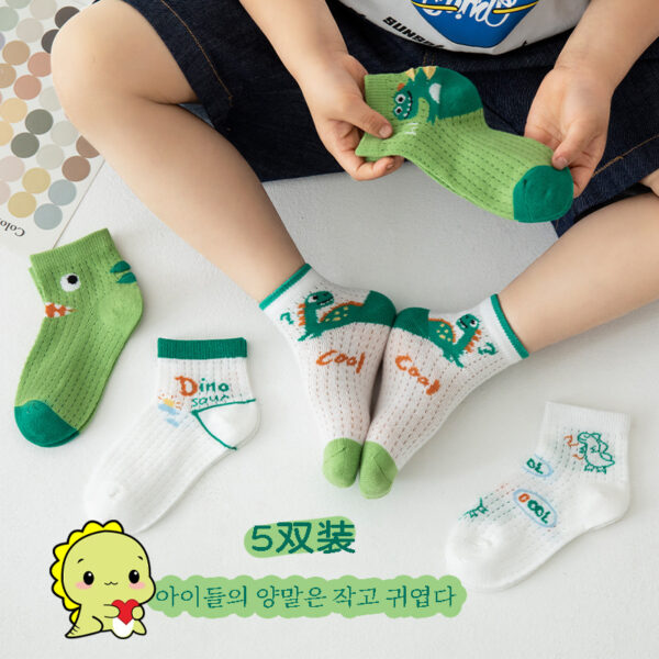 Wholesale Kids Cartoon Dinosaur Combed Cotton Mesh Socks