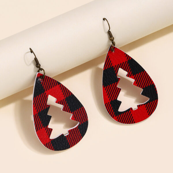 Wholesale Christmas Plaid Christmas Tree Leopard Print Leather Earrings