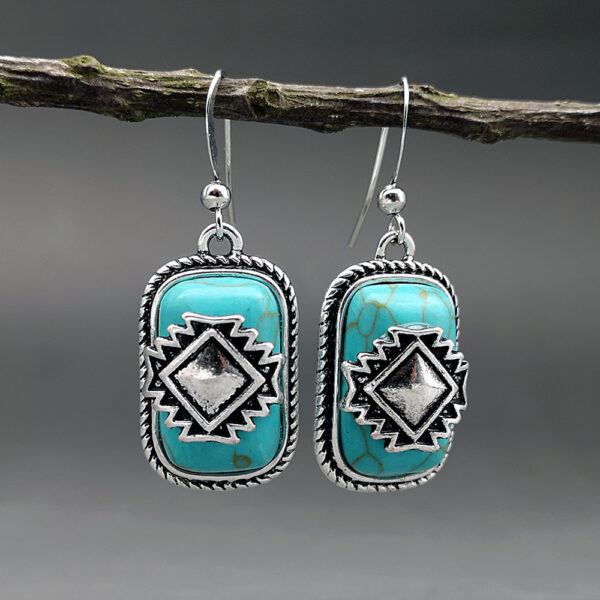 Wholesale Ethnic Shield Turquoise Metal Earrings