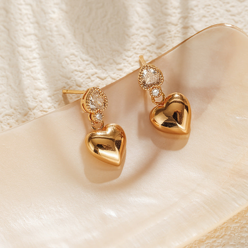 Wholesale Love S925 Sier Needle Inlaid Zircon Gold Plated Earrings