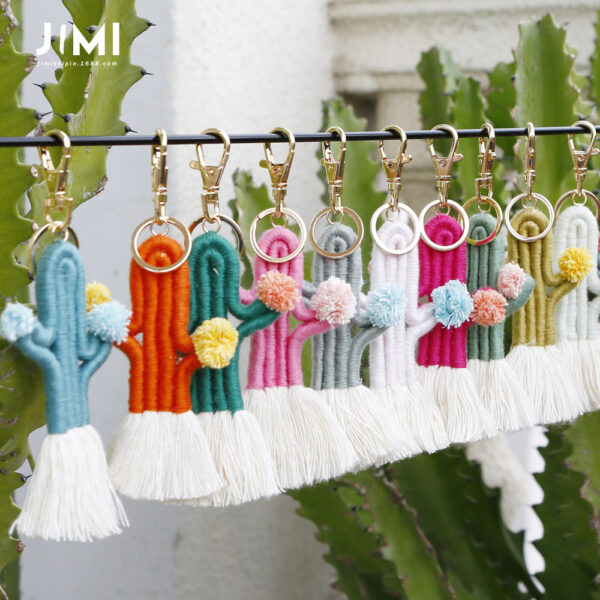Wholesale Braided Cactus Bohemian Flower Tassel Cotton Rope Keychain