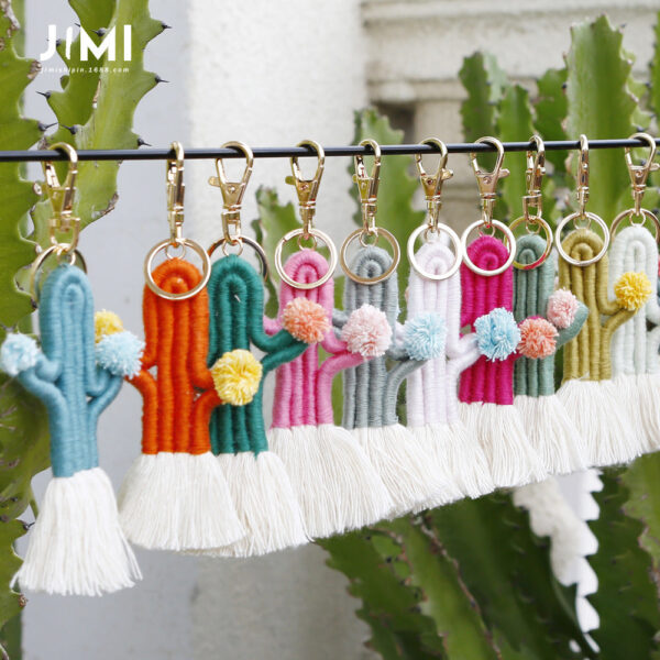 Wholesale Braided Cactus Bohemian Flower Tassel Cotton Rope Keychain