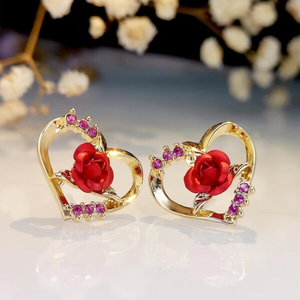 Wholesale Hollow Heart Rose Metal Ear Studs