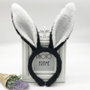 Black and white plush rabbit ears