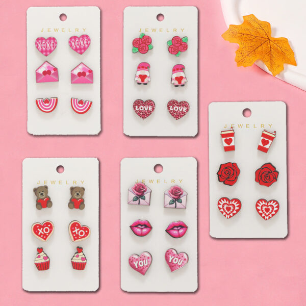 Wholesale Valentine's Day Love Rose Set Wooden Earrings