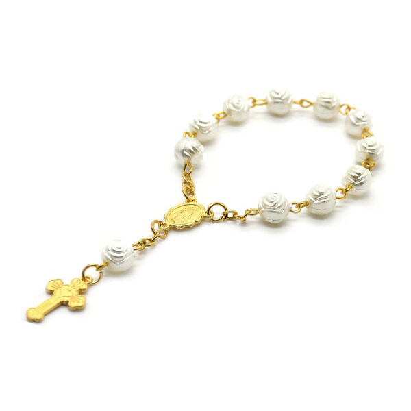 Wholesale Pearl Rose Sacred Heart Baptism Beads Rosary Bracelet