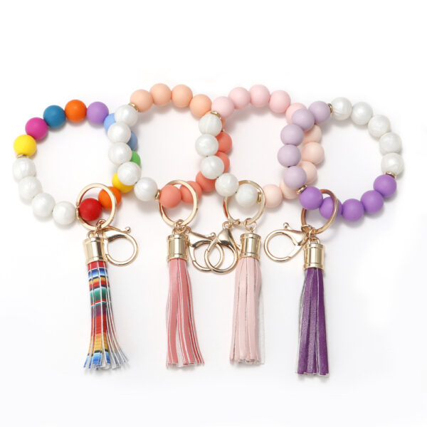 Wholesale Silicone Beaded Tassel Wrist Keychain