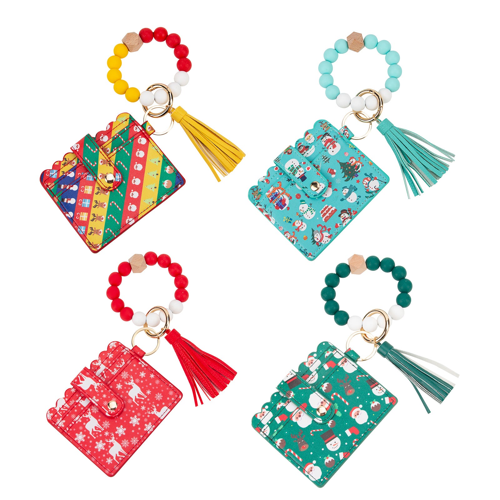 Wholesale Christmas Card Holder Silicone Beaded Wrist Keychain