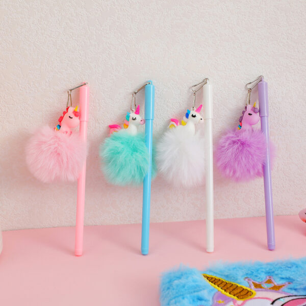 Wholesale Plastic Cartoon Unicorn Fur Ball Ballpoint Pen