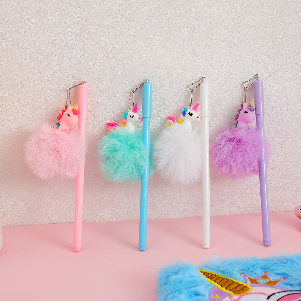 Wholesale Plastic Cartoon Unicorn Fur Ball Ballint Pen