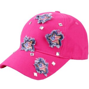 Rose red fur-edged five-pointed star flag hat / Adjustable