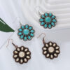 Wholesale Retro Ethnic Style Alloy Inlaid White Turquoise Round Earrings