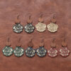 Wholesale Rose Flower Vintage Double Leather Wood Chip Earrings