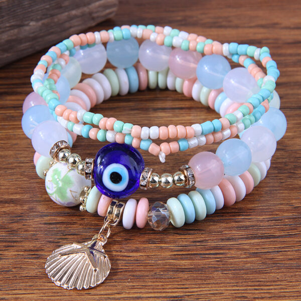 Wholesale Devil's Eye Shell Pendant Multilayer Resin Alloy Bracelet