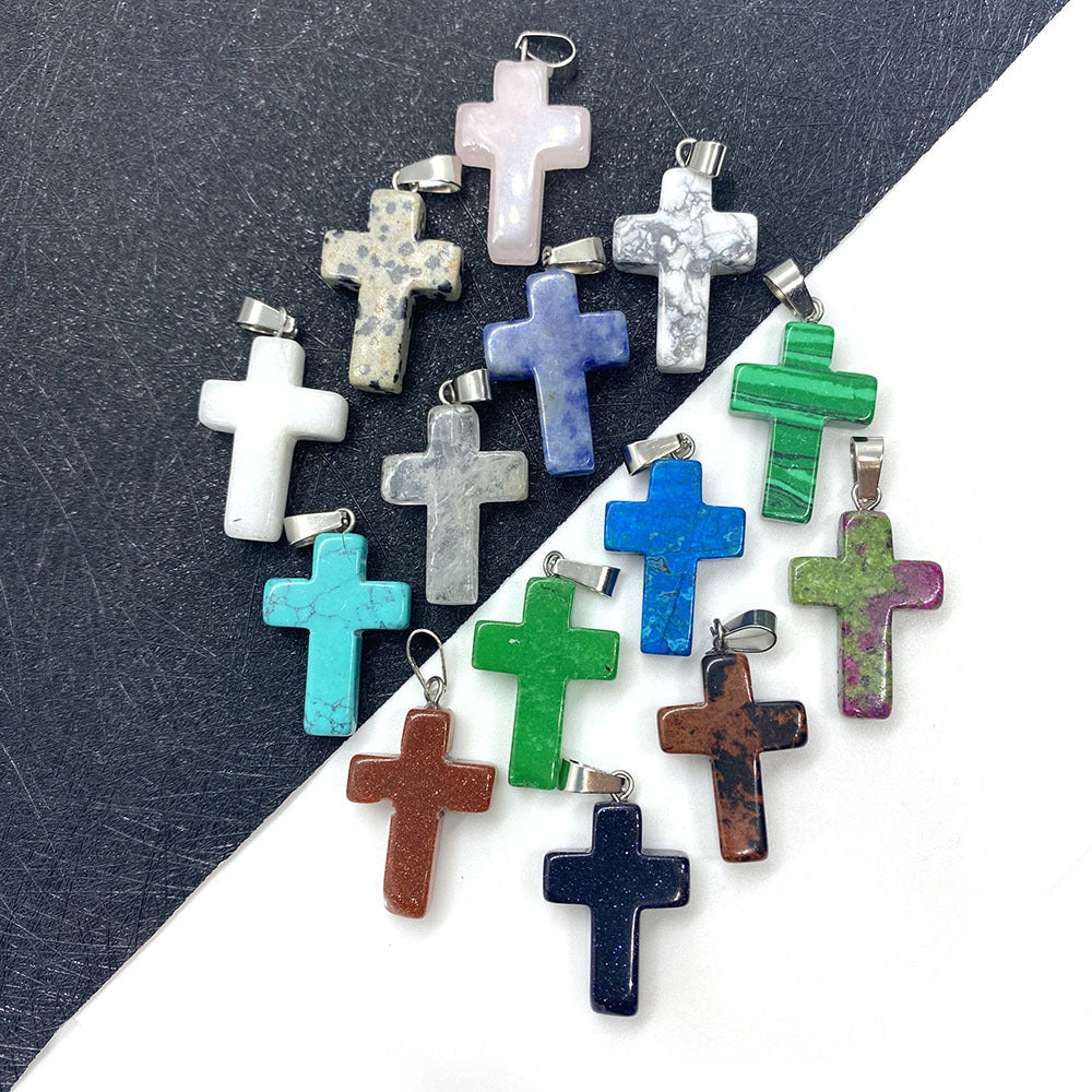 Wholesale of Natural Stone Cross Keychain Bulk DIY Aessories