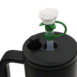 Silicone white rose 10mm / Bagged with straw [straw color random]]