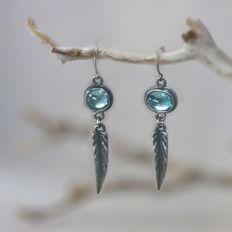 Wholesale Opal Feather Pendant Alloy Earrings