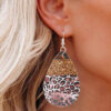 Wholesale Leopard Print Stitching Drop-shaped Leather Earrings