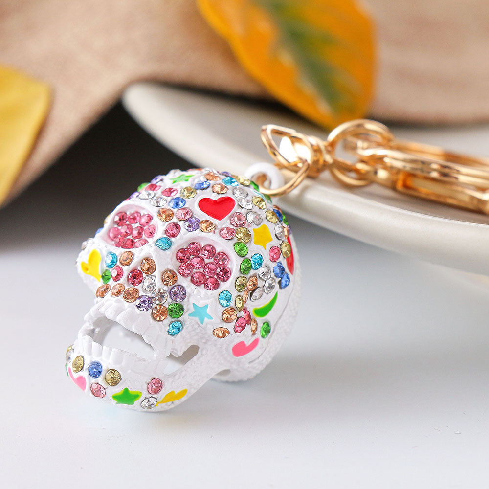 Wholesale Diamond Spray Painted Skull Alloy Keychain