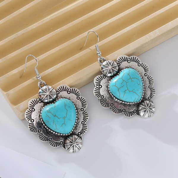 Wholesale Vintage Alloy Plated Antique Silver Inlaid Turquoise Love Earrings