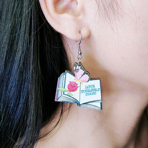 Wholesale Teacher's Day Wood Printing Pencil Book Ear Studs