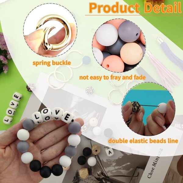 Wholesale 84 Pieces of Silicone Beads, Silicone Beads, 15mm Candy Colored DIY Wrist Keychain Kit