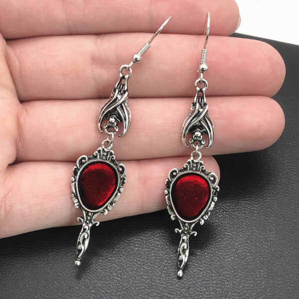 Wholesale Gothic Punk Dark Gothic Bat Antique Silver Scarlet Magic Mirror Earrings