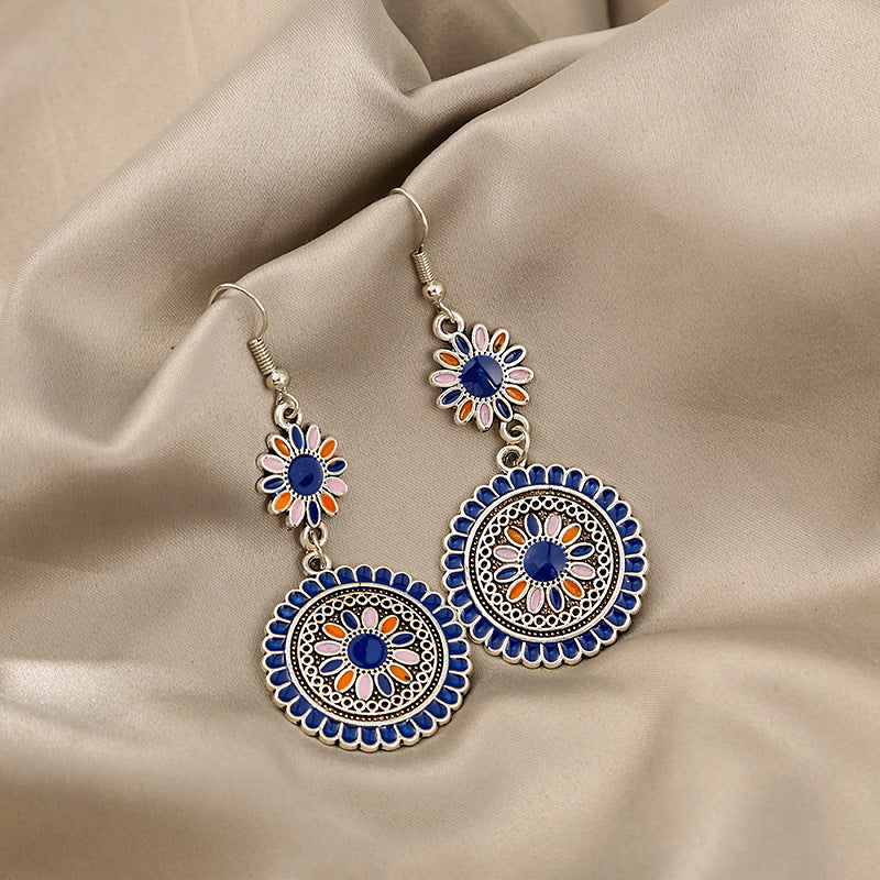 Wholesale Bohemian ip Oil Round Suower Alloy Earrings