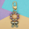 Wholesale Electroplated Acrylic Alloy Beaded Colorful Butterfly Keychain