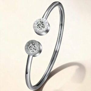 52-d-1 steel-colored roman numeral bangle with zircon inlay