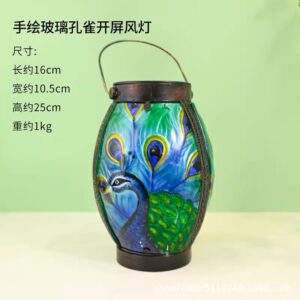 Hand-painted glass peacock open-screen wind lamp