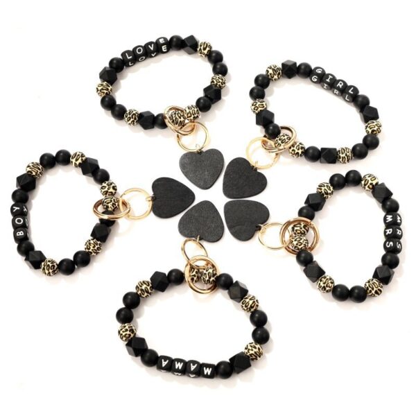 Wholesale Black Heart Leopard Pattern Silicone Beaded Wrist Key Chain