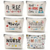 Wholesale Cotton and Linen Nurse Letter Print Storage Waterproof Linen Cosmetic Bag