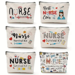 Wholesale Cotton and Linen Nurse Letter Print Storage Waterproof Linen Cosmetic Bag