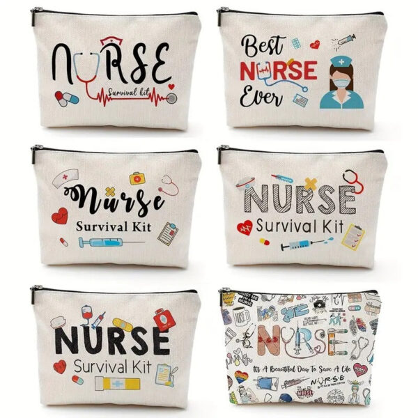 Wholesale Cotton and Linen Nurse Letter Print Storage Waterproof Linen Cosmetic Bag