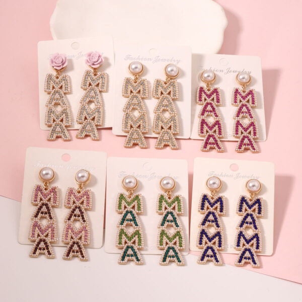 Wholesale MAMA Mother's Day Diamond Pearl Earrings