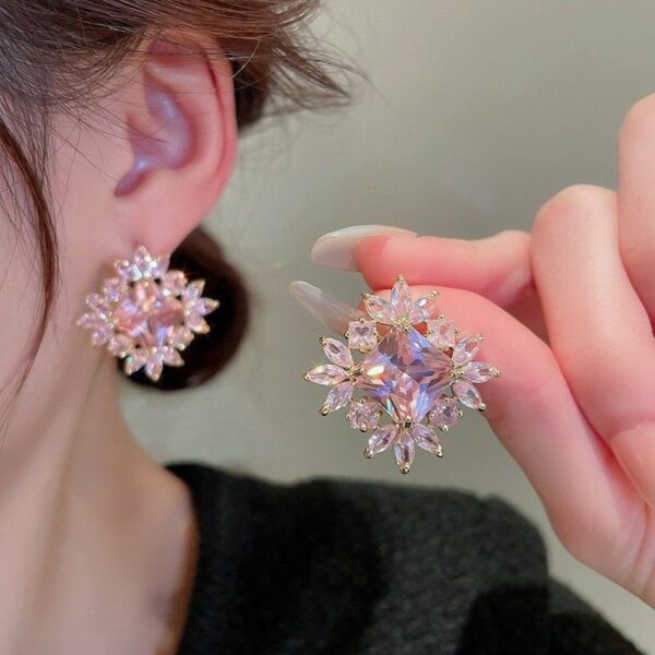 Wholesale Geometric Square Full Diamond Flower Earrings