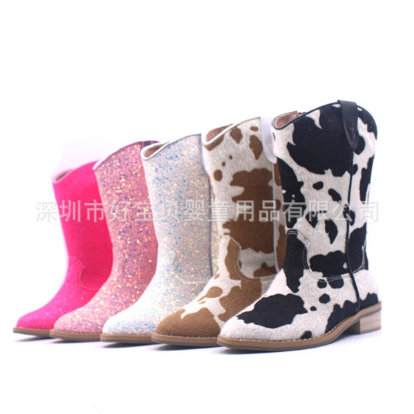 Wholesale of Autumn and Winter Glitter Scallion Pink Girls' Vintage Denim Boots