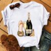 Whoelsale Valentine's Day Polyester High Heels, Wine Glass Printed Women's Short Sleeved T-shirt