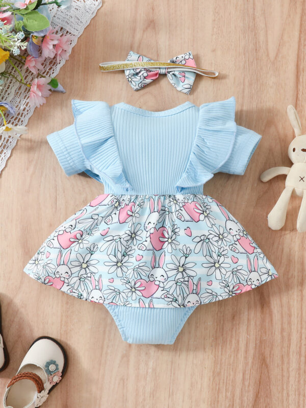 Wholesale Easter Cotton Baby One Piece Rabbit Ripple Bow Dress